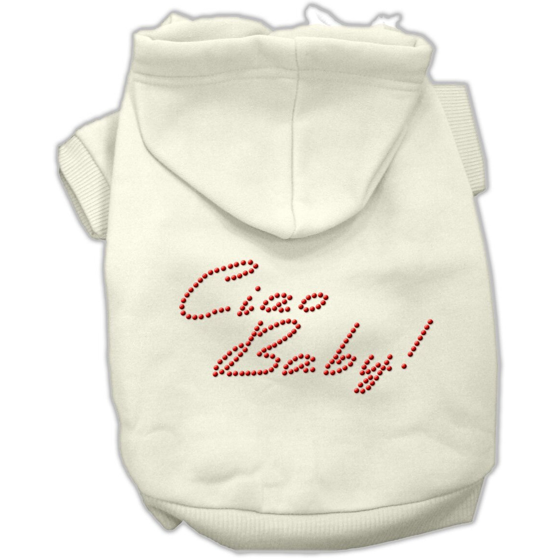 Pet, Dog & Cat Hoodie Rhinestone, &quotCiao Baby" Cream XL (14-20 lbs.)