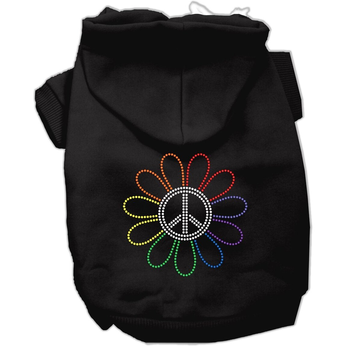 Pet, Dog & Cat Hoodie Rhinestone, &quotRainbow Flower Peace Sign" Black XL (14-20 lbs.)
