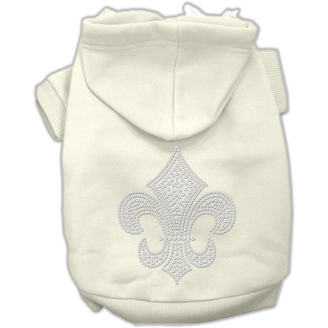 Silver Fleur De Lis Rhinestone Dog, Cat, or Pet Hoodie Cream XL (14-20 lbs.)