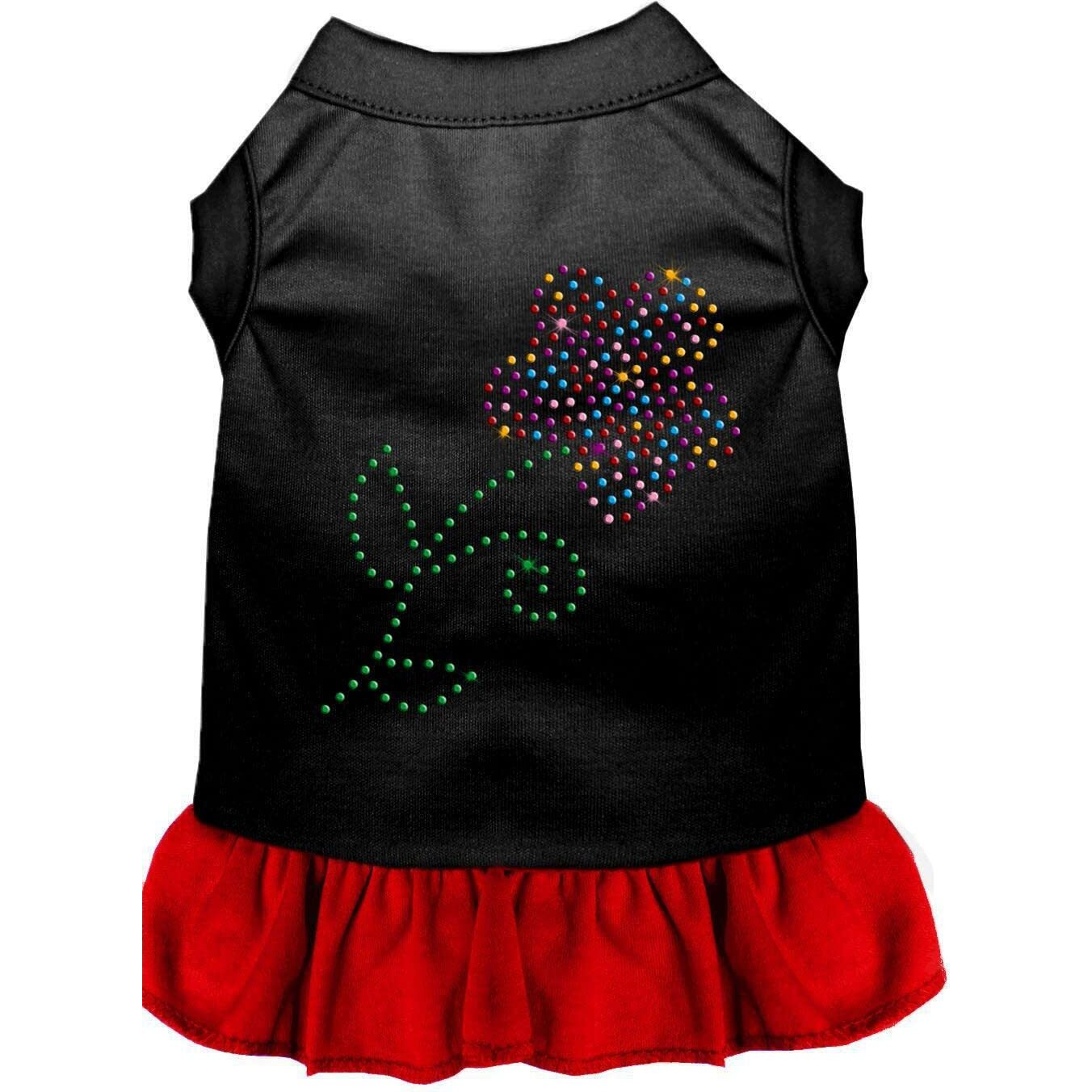 Pet Dog & Cat Dress Rhinestone, &quotMulti Flower" Black W/Red 3XL (25-35 lbs.)