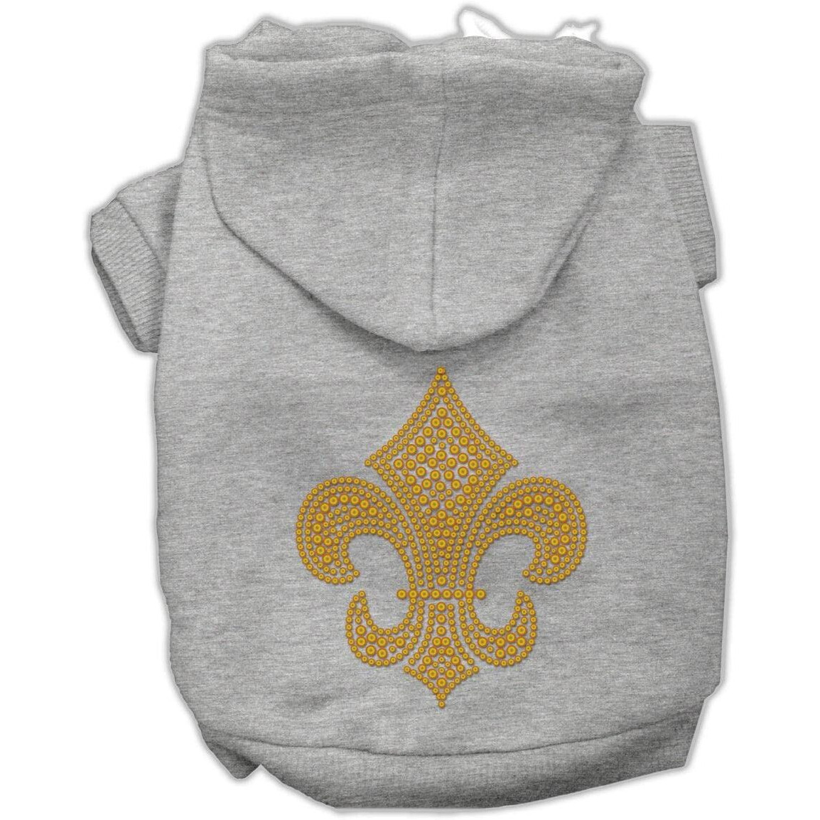 Pet, Dog & Cat Hoodie Rhinestone, &quotGold Fleur De Lis" Gray 2XL (20-25 lbs.)