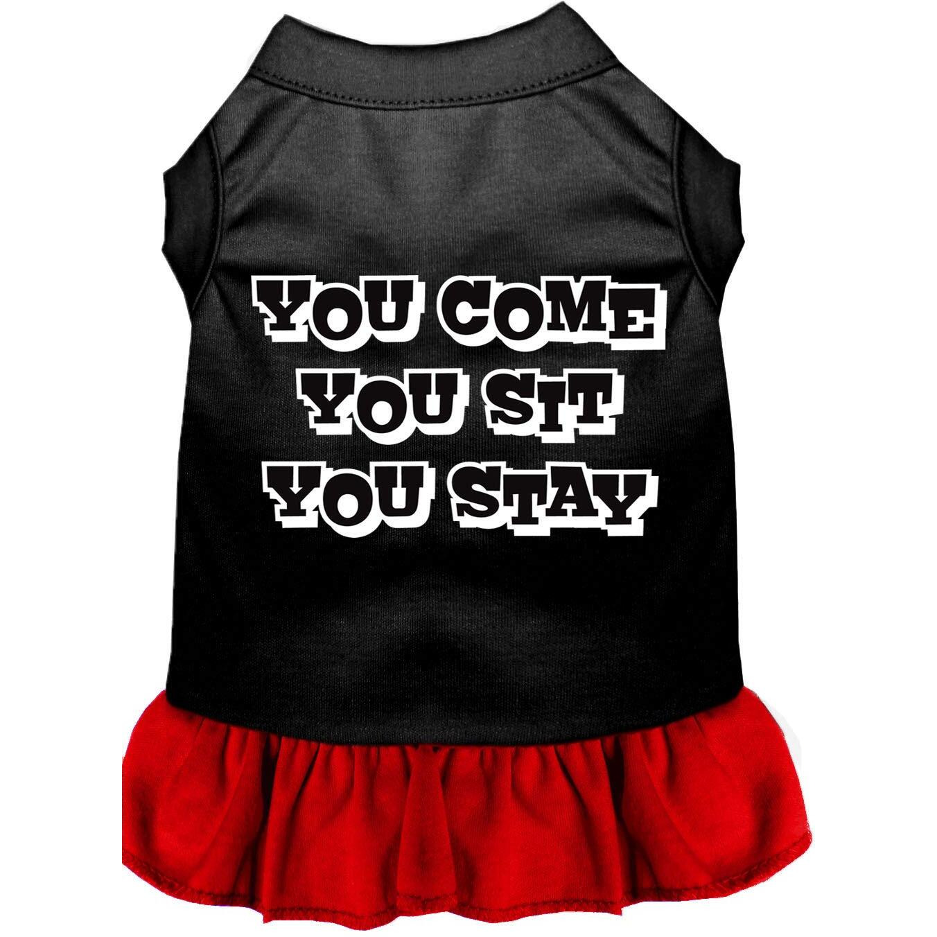 Pet Dog & Cat Dress Screen Printed, &quotYou Come, You Sit, You Stay" Black W/Red 3XL (25-35 lbs.)