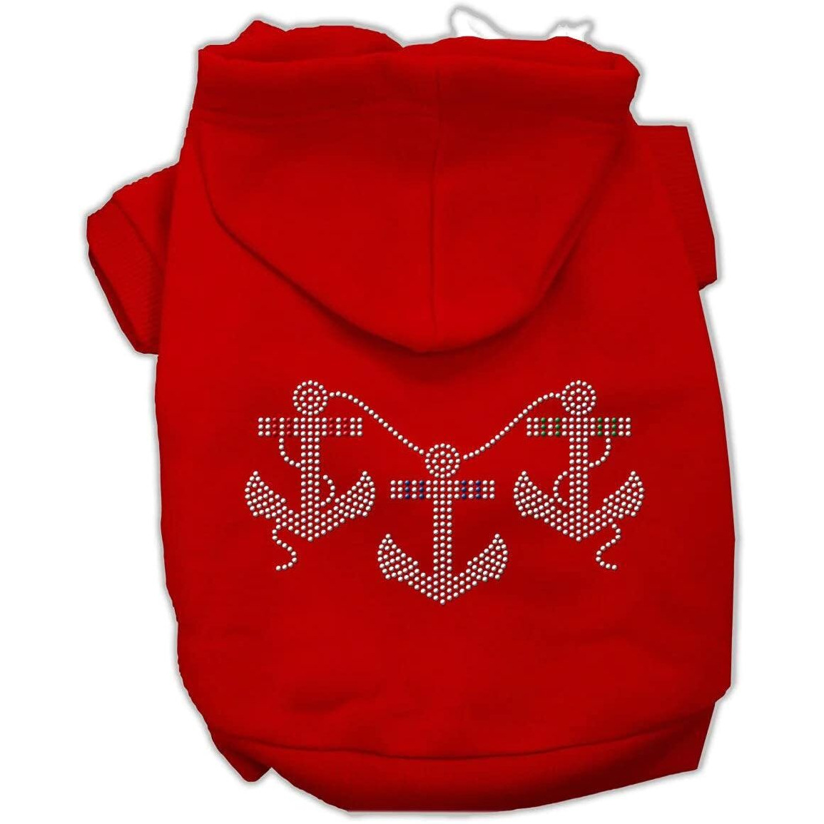 Pet Dog & Cat Hoodie Rhinestone, &quotAnchors" Red 3XL (25-35 lbs.)