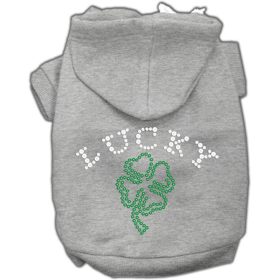 Pet, Dog & Cat Hoodie Rhinestone, &quotFour Leaf Clover Outline" Gray XS (0-3 lbs.)