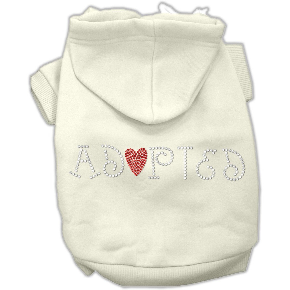 Pet, Dog & Cat Hoodie Rhinestone, &quotAdopted" Cream XS (0-3 lbs.)