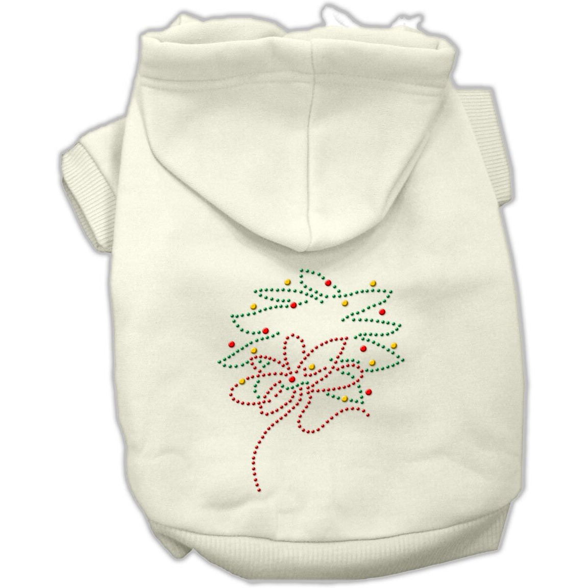 Christmas Pet, Dog & Cat Hoodie Rhinestone, &quotChristmas Wreath" Cream XS (0-3 lbs.)