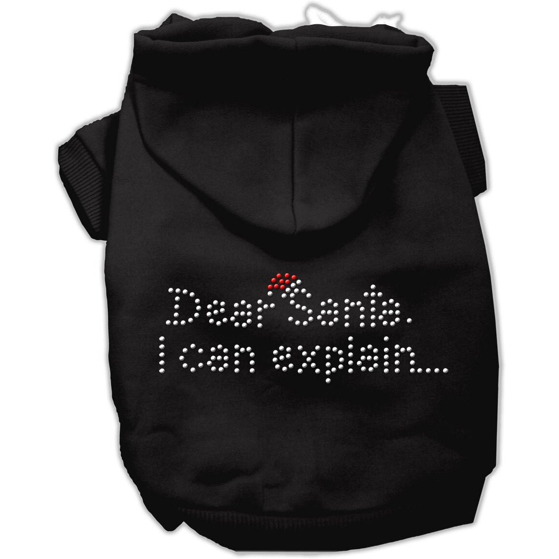 Christmas Pet Dog & Cat Hoodie Rhinestone, &quotDear Santa, I Can Explain" Black XL (14-20 lbs.)