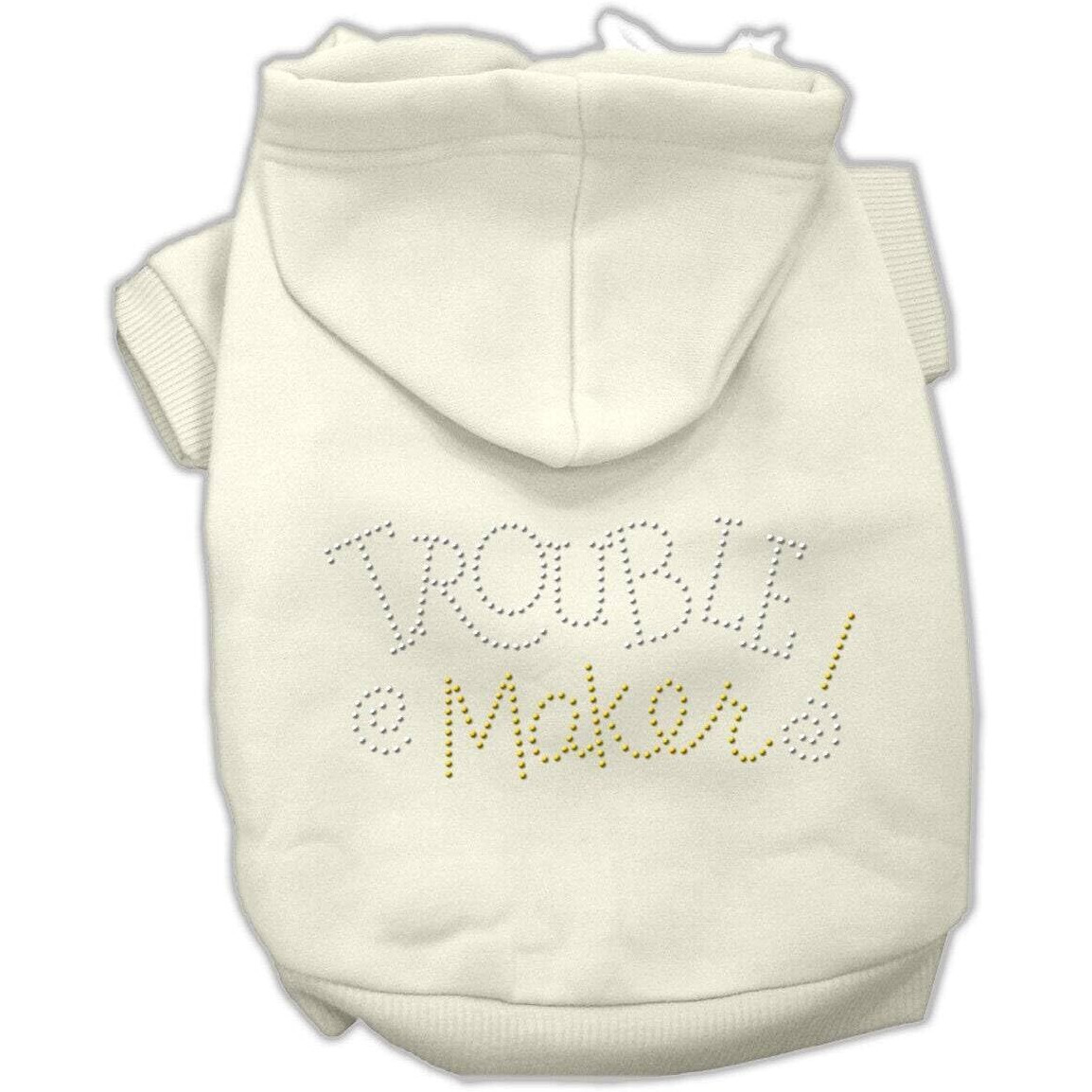 Pet, Dog & Cat Hoodie Rhinestone, &quotTrouble Maker" Cream XS (0-3 lbs.)