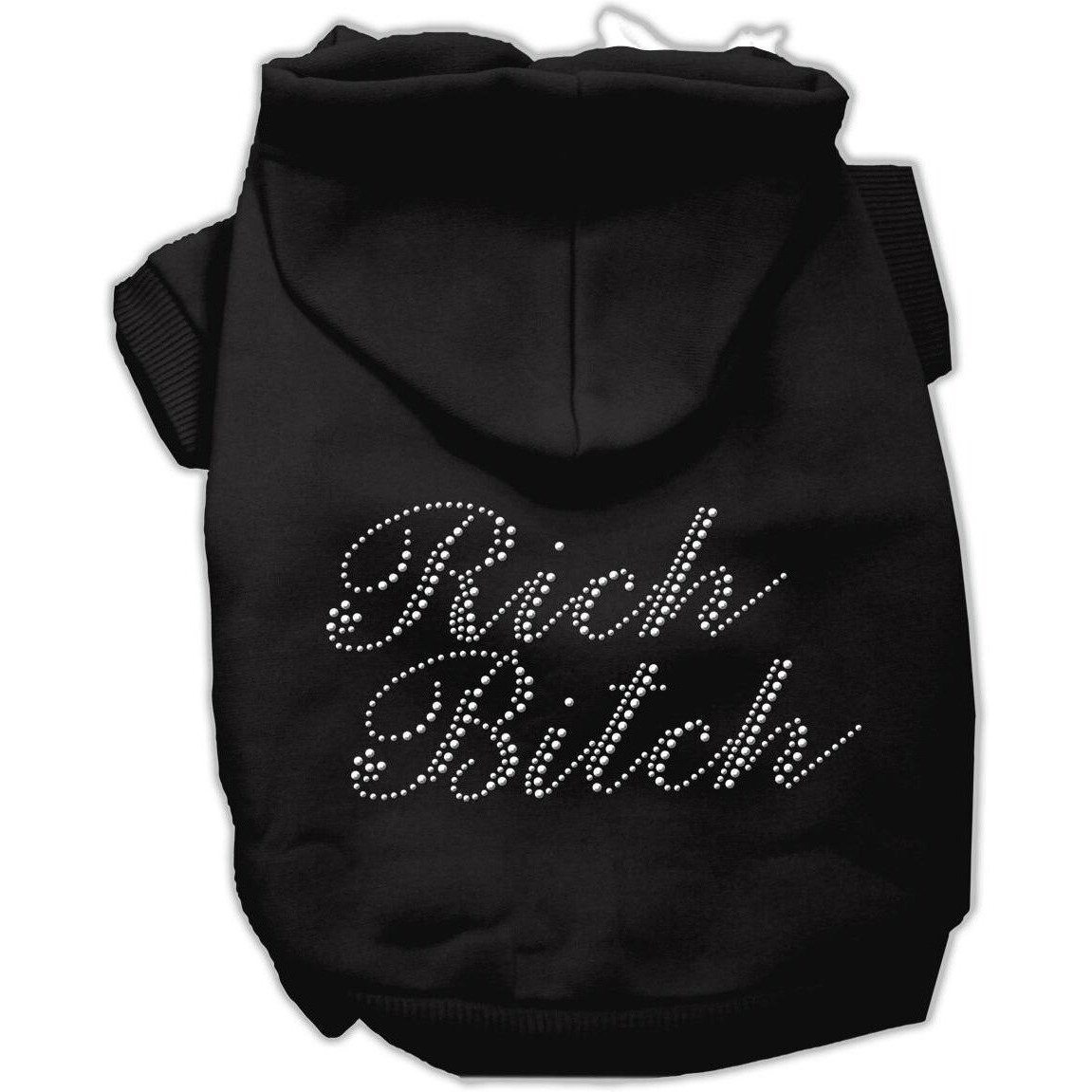 Mirage Pet Products Rich Bitch Rhinestone Hoodies, Size 16, Black