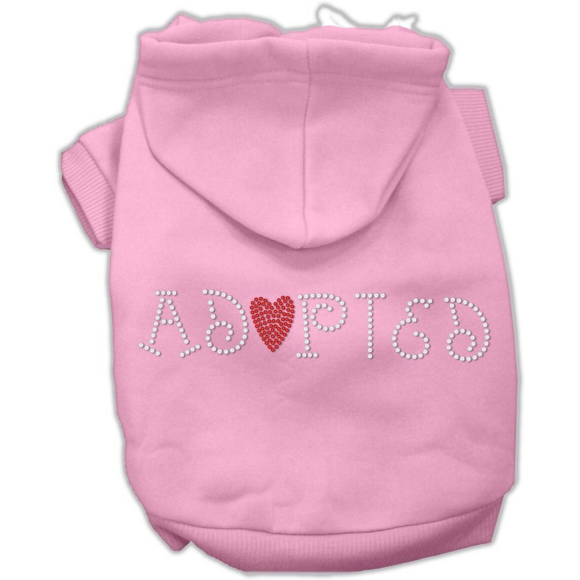 Pet, Dog & Cat Hoodie Rhinestone, &quotAdopted" Light Pink XL (14-20 lbs.)