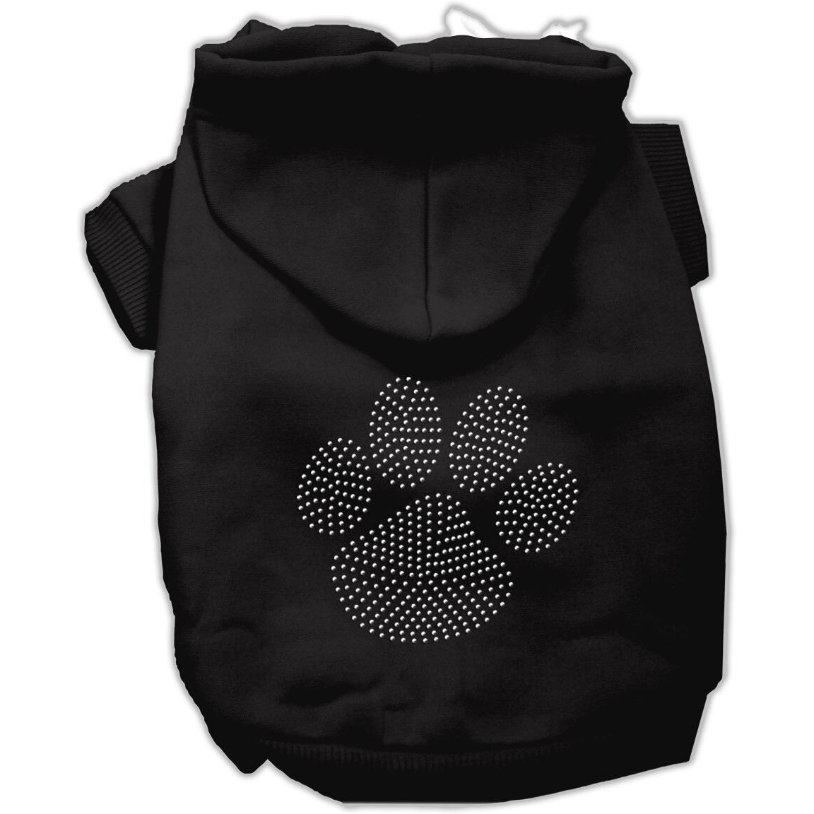 Pet, Dog & Cat Hoodie Rhinestone, &quotClear Paw" Black XS (0-3 lbs.)