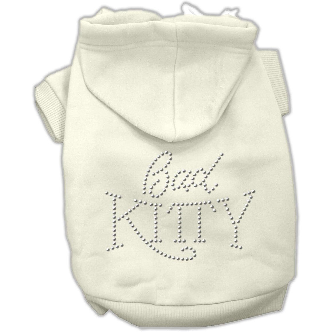 Pet, Dog & Cat Hoodie Rhinestone, &quotBad Kitty" Cream 3XL (25-35 lbs.)