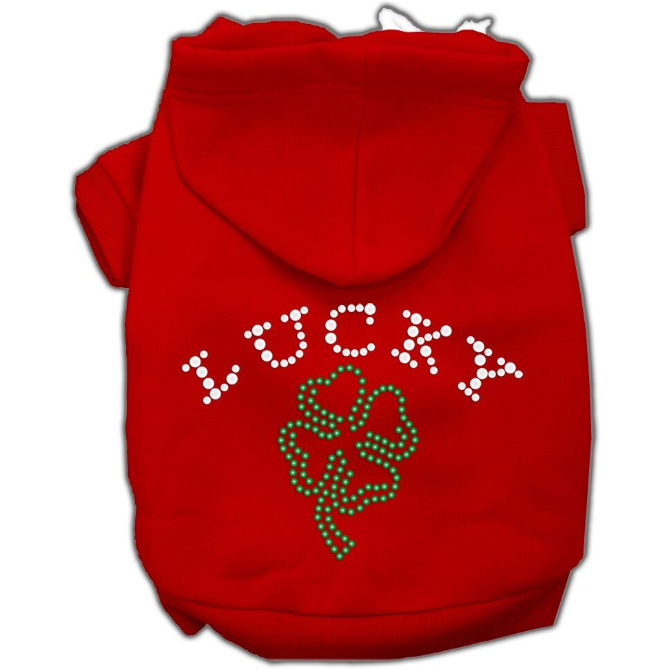 Pet, Dog & Cat Hoodie Rhinestone, &quotFour Leaf Clover Outline" Red 2XL (20-25 lbs.)