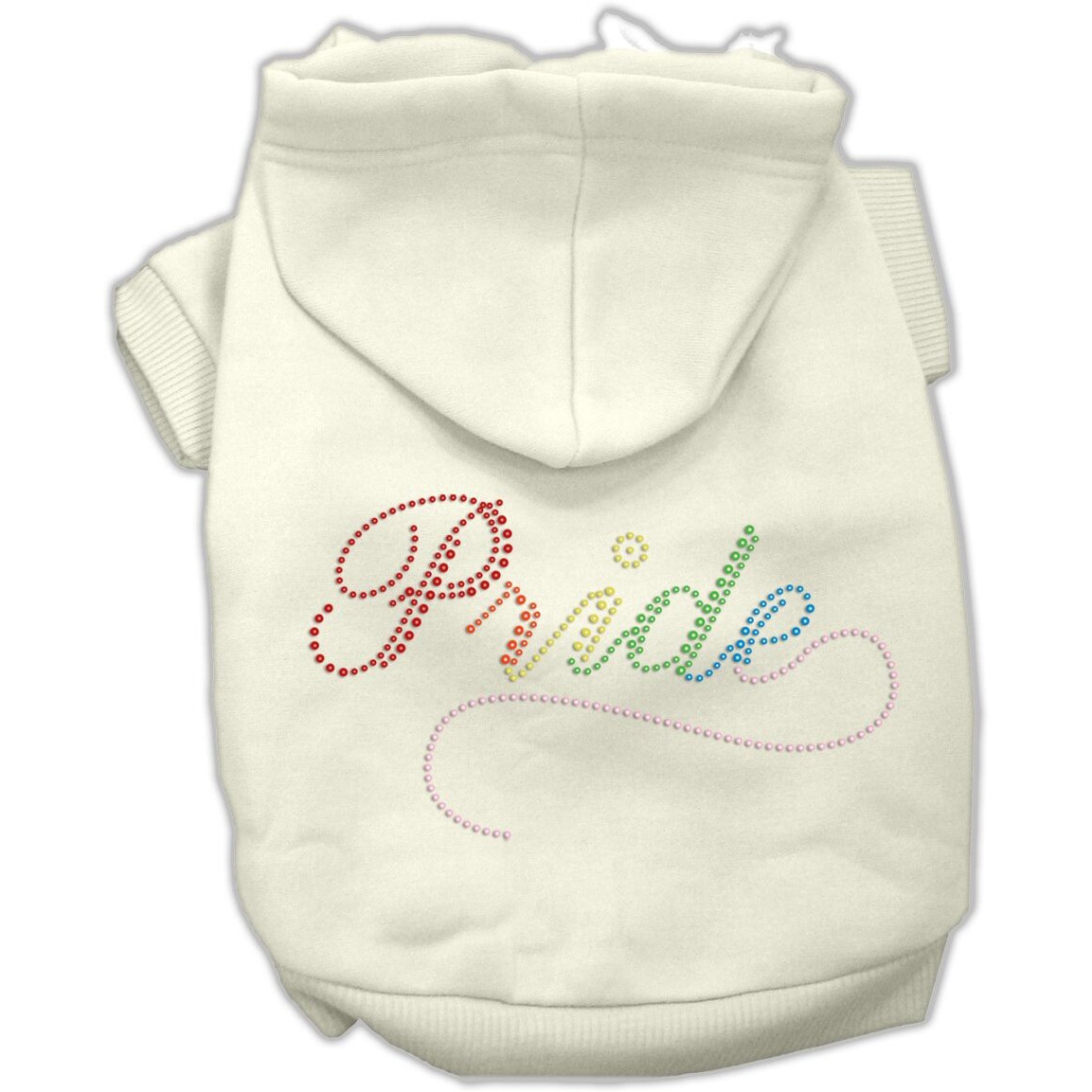 Pet, Dog & Cat Hoodie Rhinestone, &quotRainbow Pride" Cream XS (0-3 lbs.)