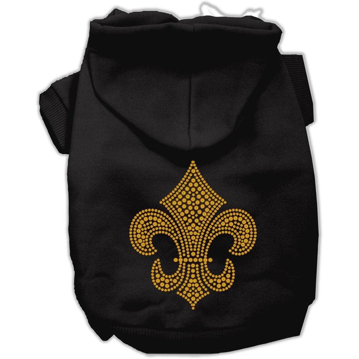Pet, Dog & Cat Hoodie Rhinestone, &quotGold Fleur De Lis" Black 3XL (25-35 lbs.)