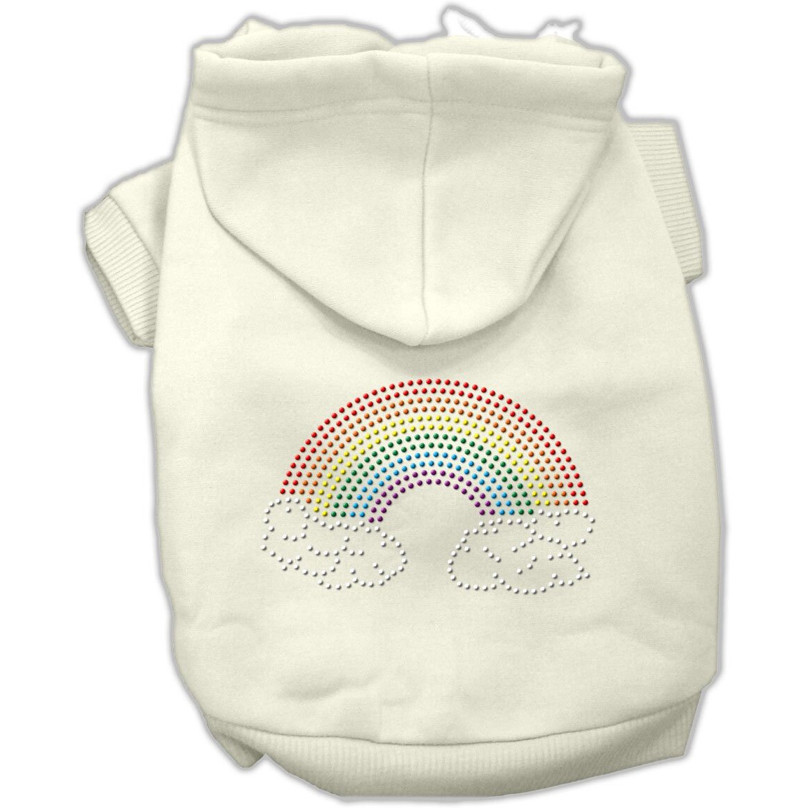 Pet, Dog & Cat Hoodie Rhinestone, &quotRainbow" Cream XS (0-3 lbs.)