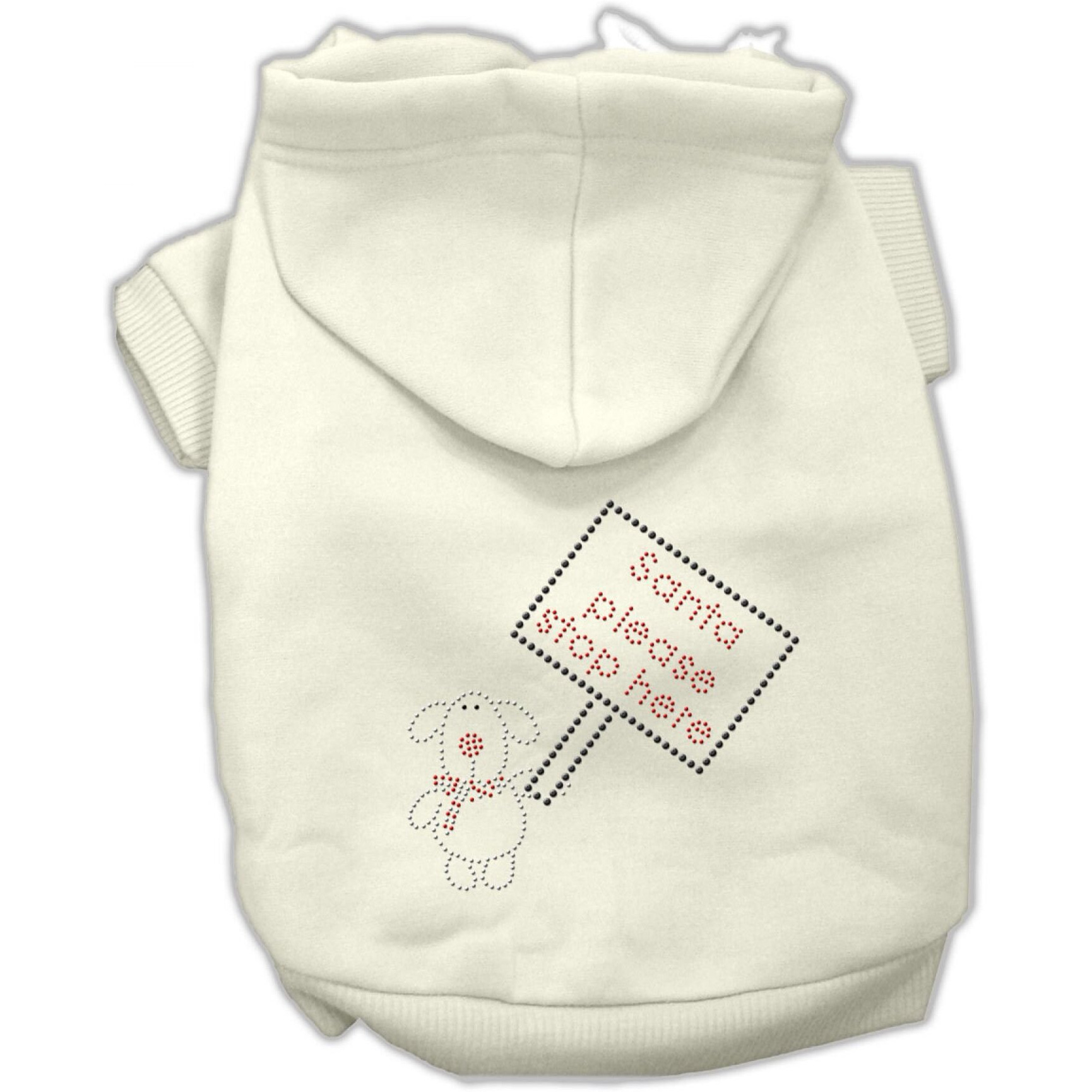 Christmas Pet, Dog & Cat Hoodie Rhinestone, &quotSanta, Please Stop Here" Cream XS (0-3 lbs.)