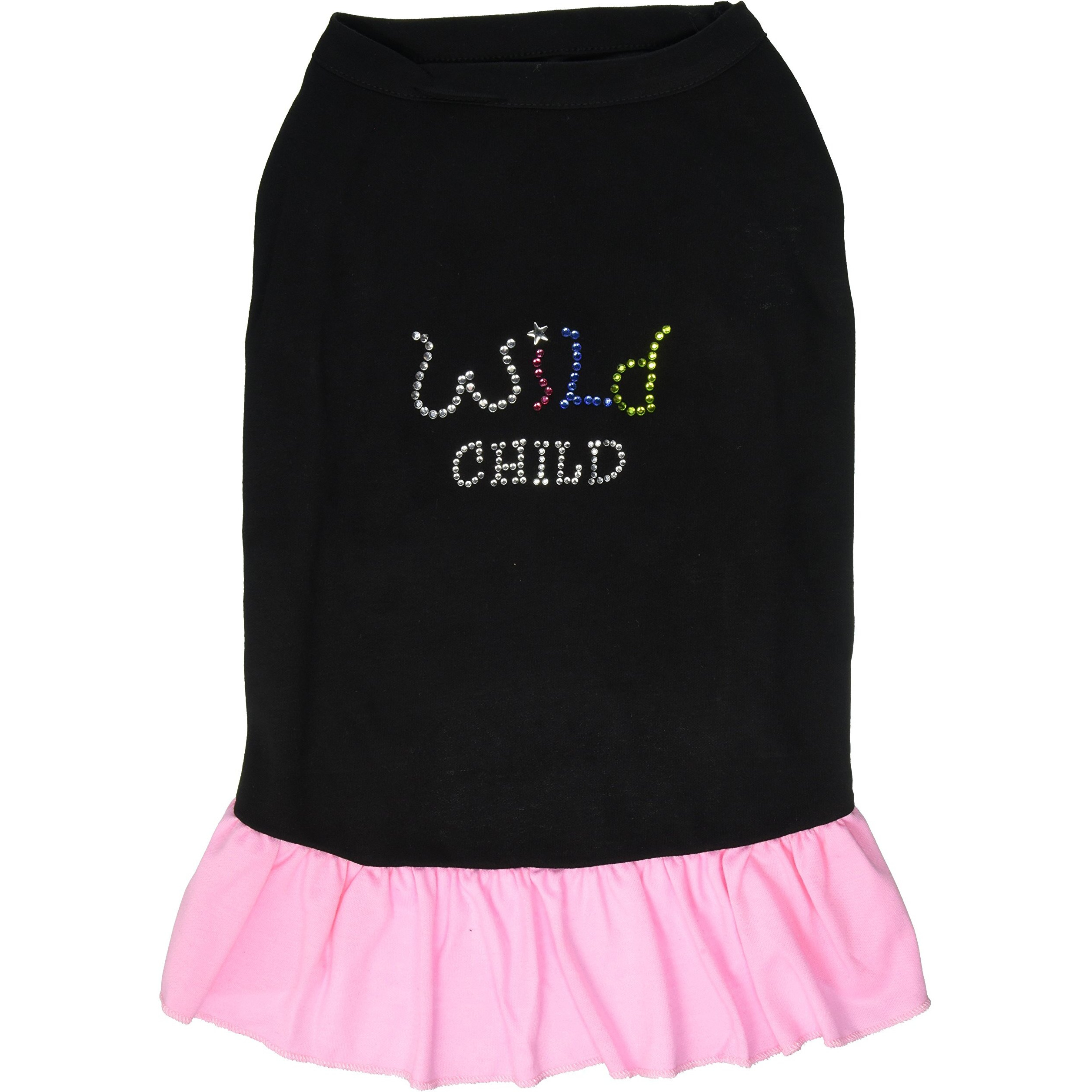 Pet Dog & Cat Dress Rhinestone, &quotWild Child" Black W/Light Pink 2XL (20-25 lbs.)