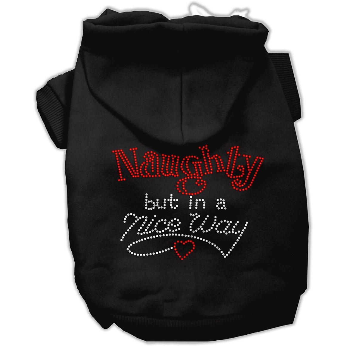 Christmas Rhinestone Pet, Dog & Cat Hoodie, &quotNaughty, But In A Nice Way" Black XS (0-3 lbs.)