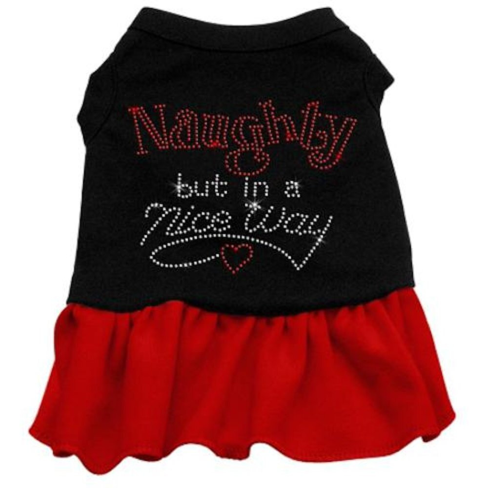 Christmas Pet Dog & Cat Dress Rhinestone, &quotNaughty But In A Nice Way" Black W/Red 2XL (20-25 lbs.)