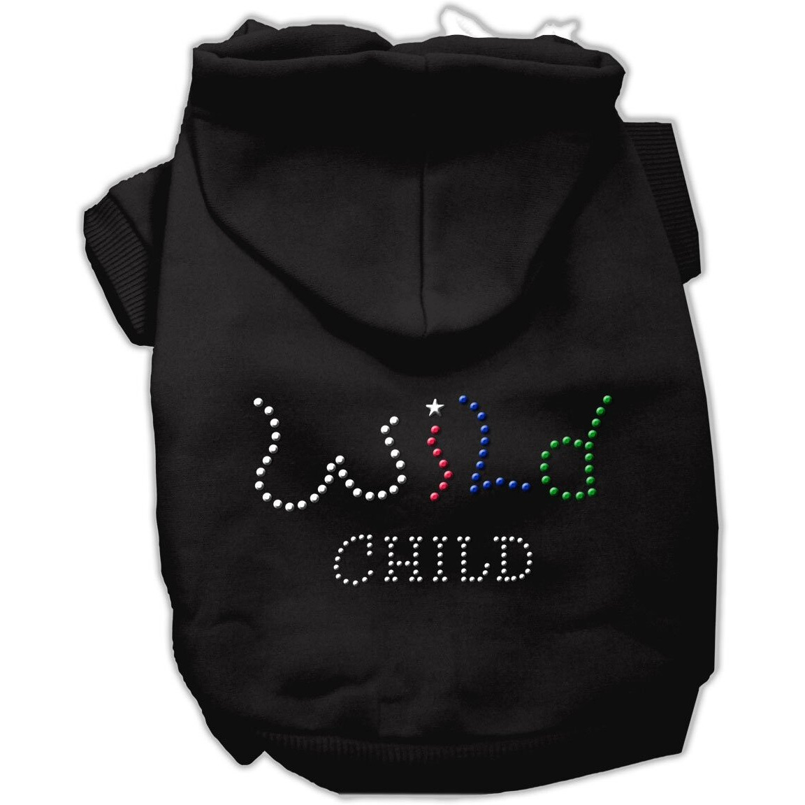 Pet, Dog & Cat Hoodie Rhinestone, &quotWild Child" Black XS (0-3 lbs.)