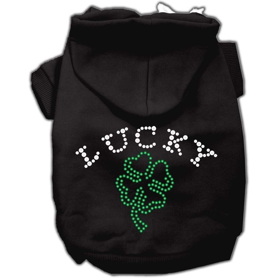 Pet, Dog & Cat Hoodie Rhinestone, &quotFour Leaf Clover Outline" Black 3XL (25-35 lbs.)