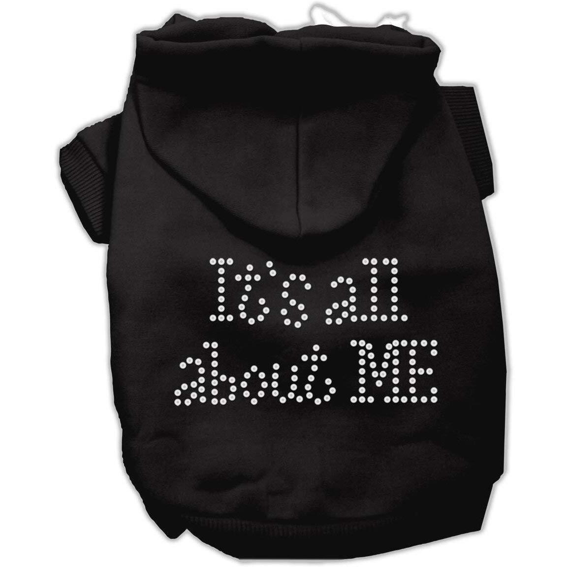Pet Dog & Cat Hoodie Rhinestone, &quotIt's All About Me" Black 3XL (25-35 lbs.)