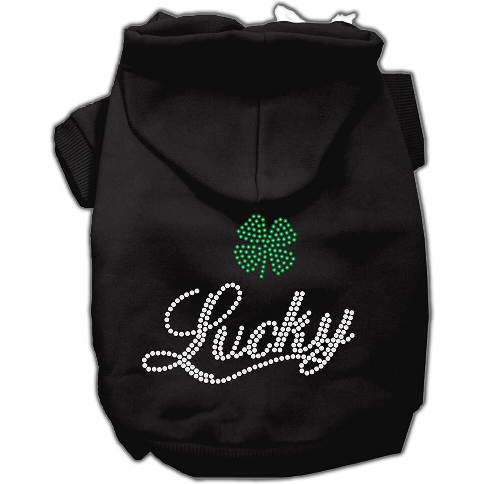 Pet, Dog & Cat Hoodie Rhinestone, &quotLucky" Black 3XL (25-35 lbs.)
