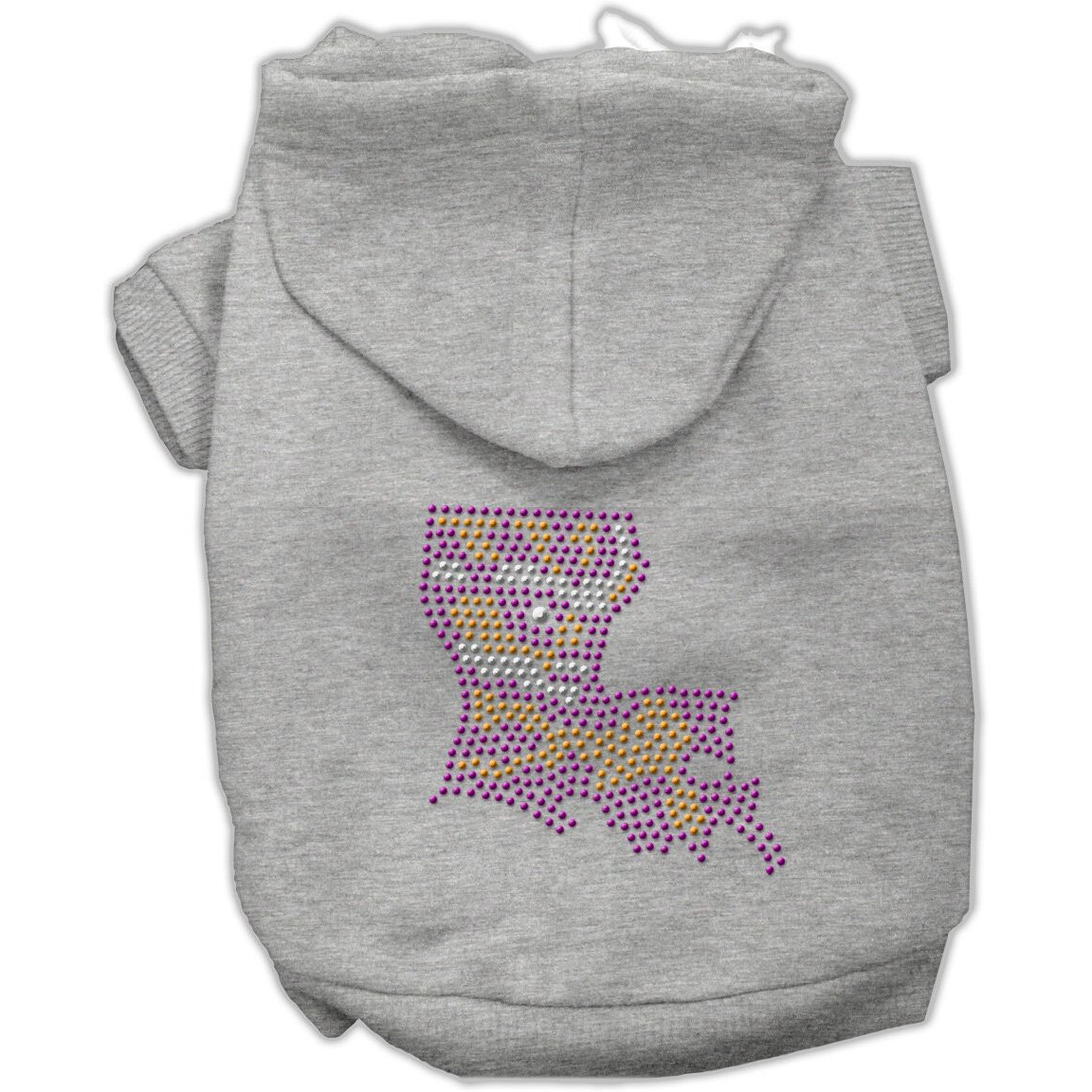 Pet, Dog & Cat Hoodie Rhinestone, &quotLouisiana" Gray XL (14-20 lbs.)