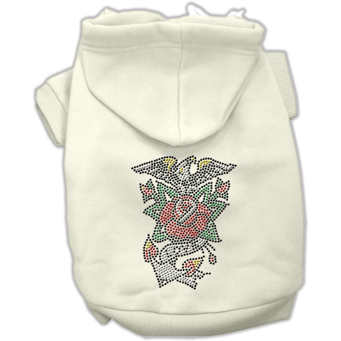 Pet, Dog & Cat Hoodie Nailhead Rhinestone, &quotEagle Rose" Cream 3XL (25-35 lbs.)