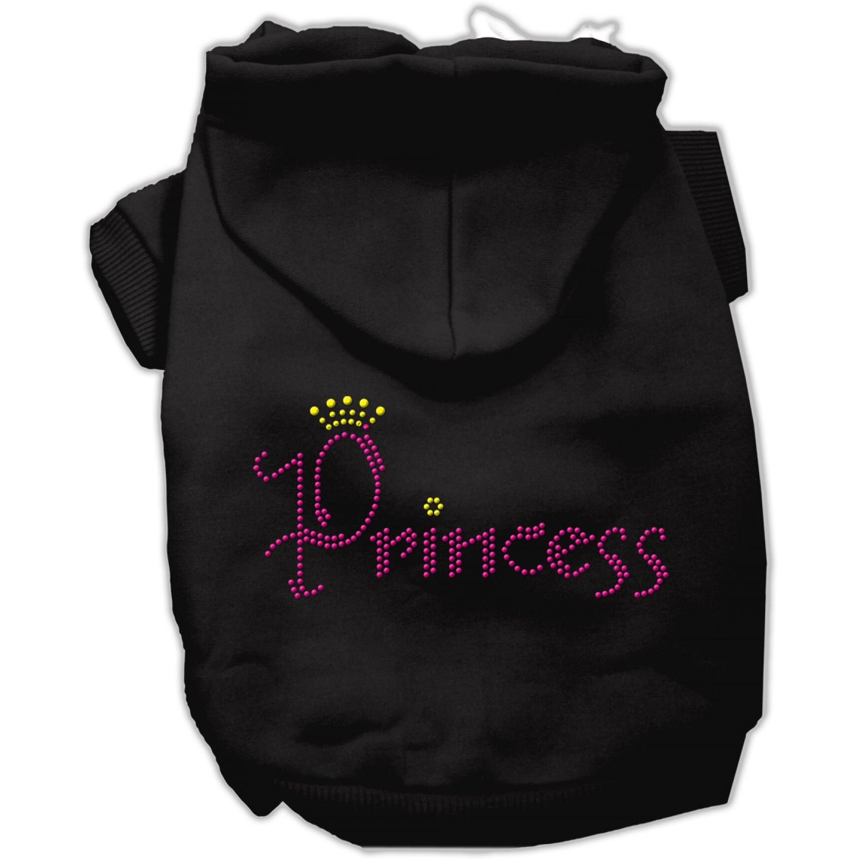 Pet, Dog & Cat Hoodie Rhinestone, &quotPrincess" Black XS (0-3 lbs.)