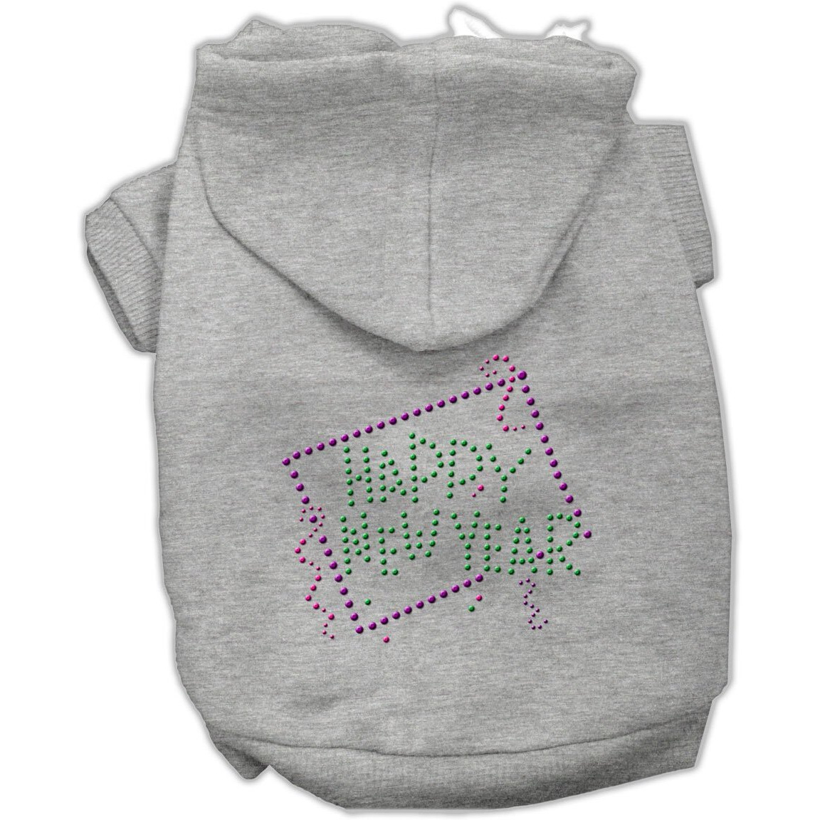 Pet, Dog & Cat Hoodie Rhinestone, &quotHappy New Year" Gray XL (14-20 lbs.)