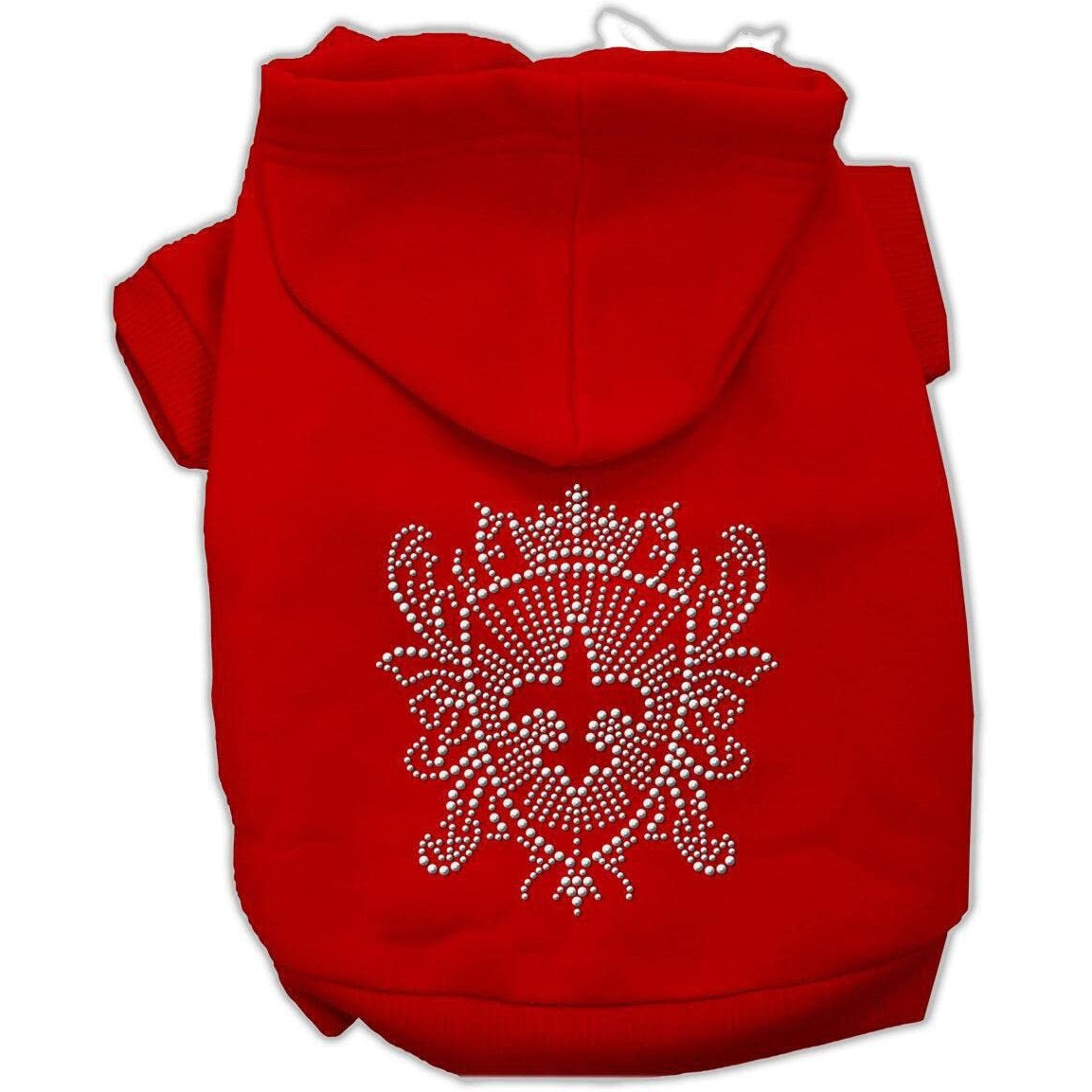 Pet Dog & Cat Hoodie Rhinestone, &quotFleur De Lis Shield" Red 2XL (20-25 lbs.)