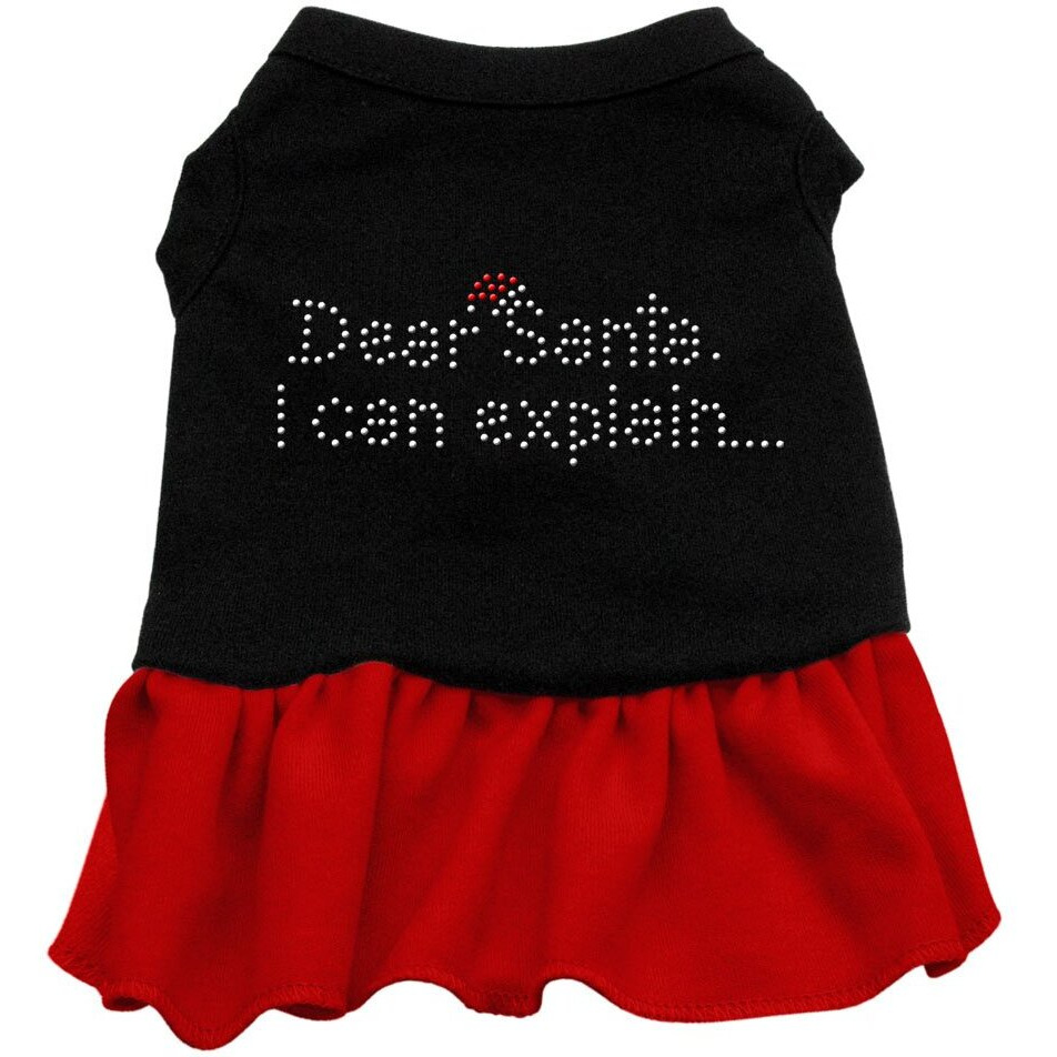 Christmas Pet Dog & Cat Dress Rhinestone, &quotDear Santa, I Can Explain" Black W/Red 3XL (25-35 lbs.)