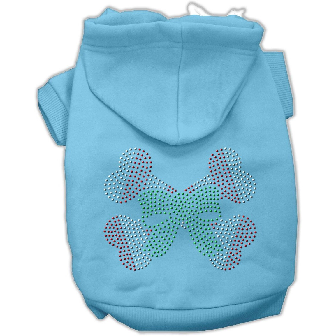Christmas Pet Dog & Cat Hoodie Rhinestone, &quotCandy Cane Crossbones" Baby Blue XS (0-3 lbs.)