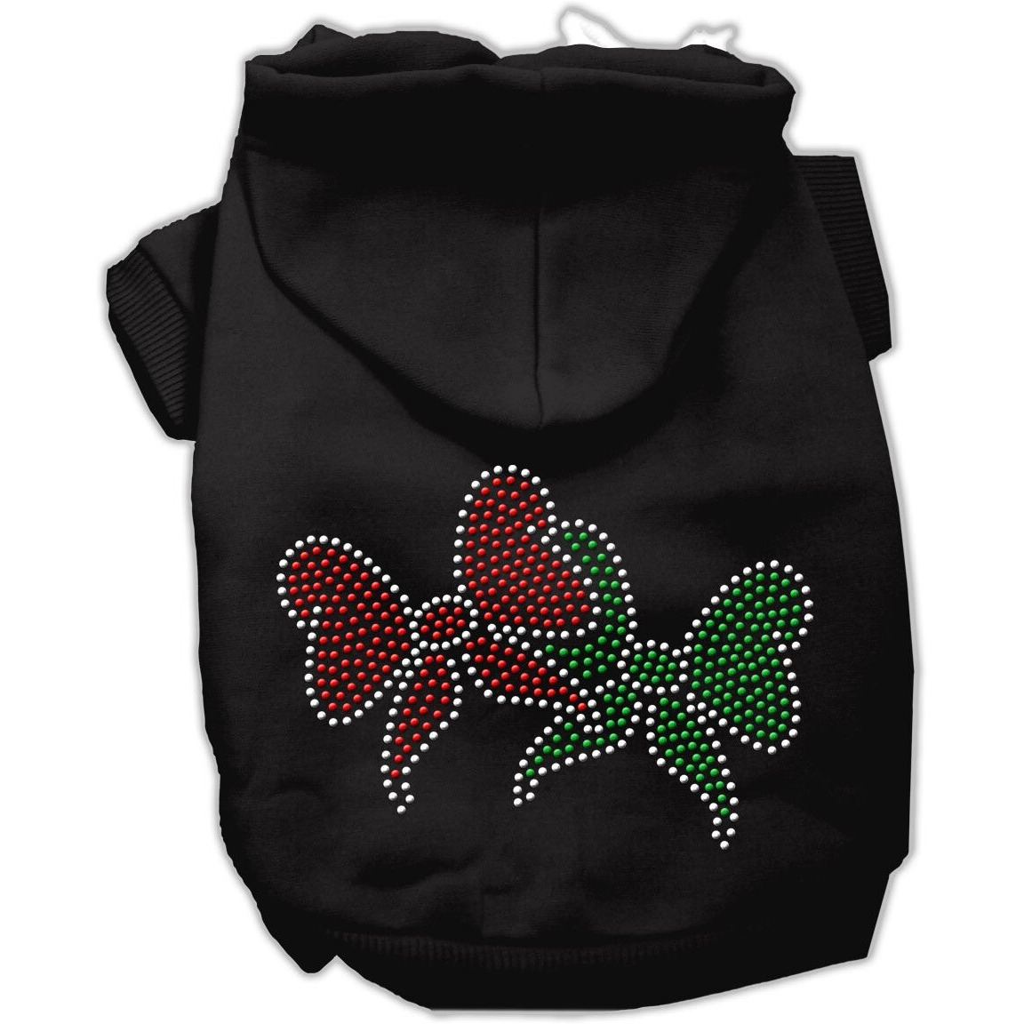 Christmas Pet Dog & Cat Hoodie Rhinestone, &quotChristmas Bows" Black SM (3-6 lbs.)