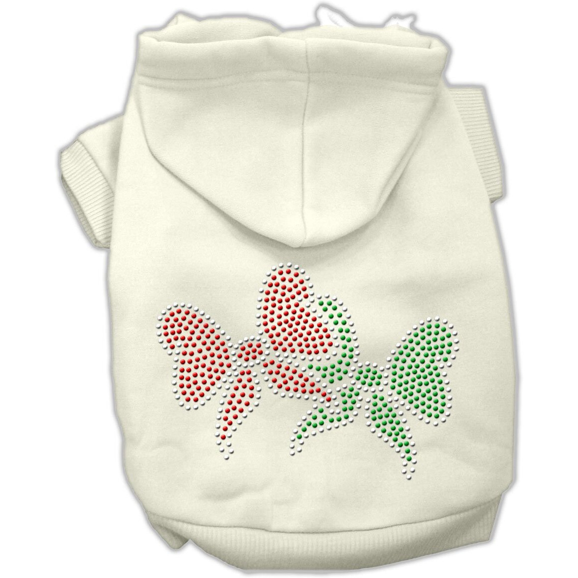 Christmas Pet Dog & Cat Hoodie Rhinestone, &quotChristmas Bows" Cream 2XL (20-25 lbs.)