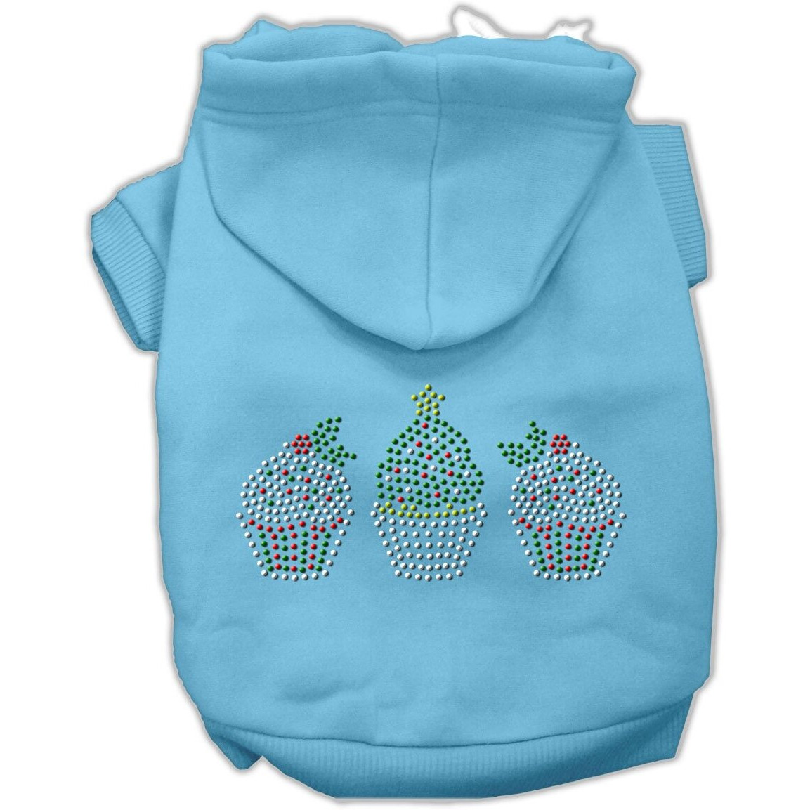 Christmas Pet, Dog & Cat Hoodie Rhinestone, &quotChristmas Cupcake Trio" Baby Blue XL (14-20 lbs.)