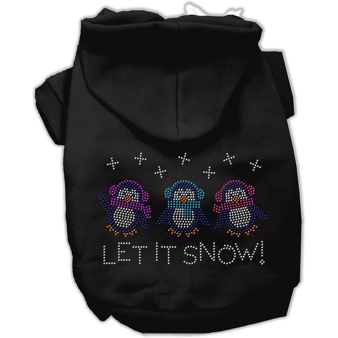 Christmas Pet Dog & Cat Hoodie Rhinestone, &quotLet It Snow Penguins" Black XL (14-20 lbs.)