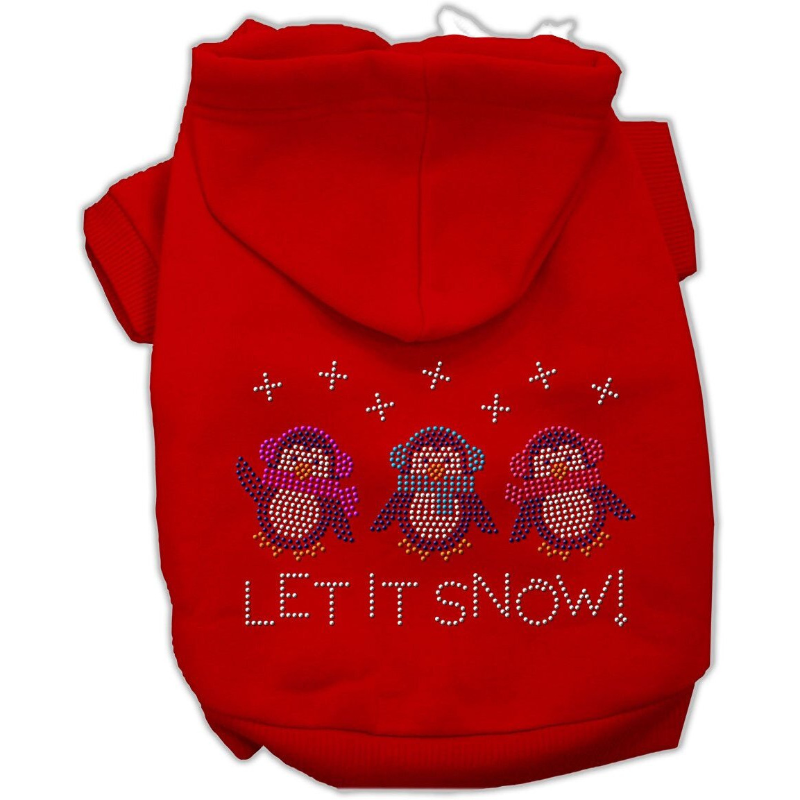 Christmas Pet Dog & Cat Hoodie Rhinestone, &quotLet It Snow Penguins" Red XL (14-20 lbs.)