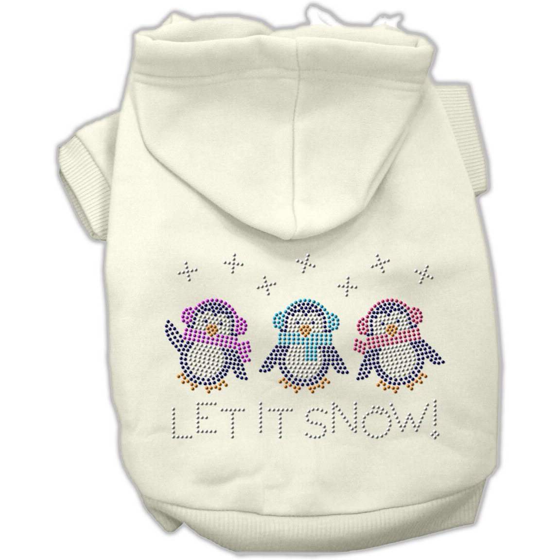 Christmas Pet Dog & Cat Hoodie Rhinestone, &quotLet It Snow Penguins" Cream MD (6-10 lbs.)