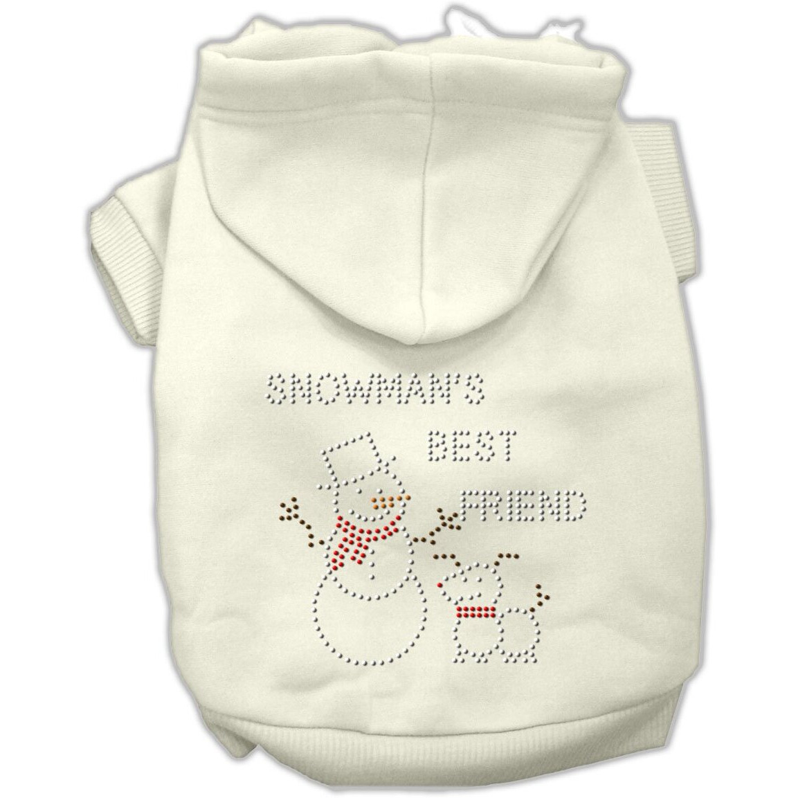 Christmas Pet, Dog & Cat Hoodie Rhinestone, &quotSnowman's Best Friend" Cream XL (14-20 lbs.)