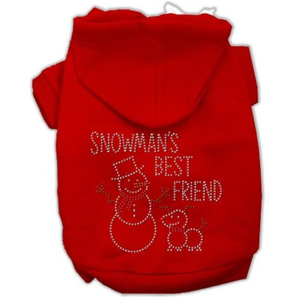 Christmas Pet, Dog & Cat Hoodie Rhinestone, &quotSnowman's Best Friend" Red MD (6-10 lbs.)