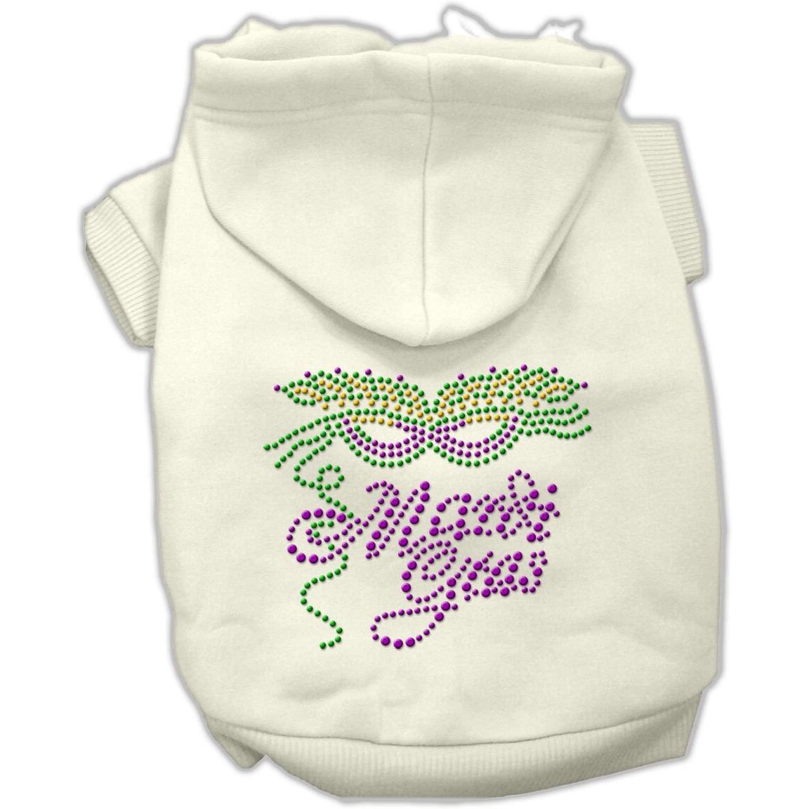Pet, Dog & Cat Hoodie Rhinestone, &quotMardi Gras" Cream LG (10-14 lbs.)