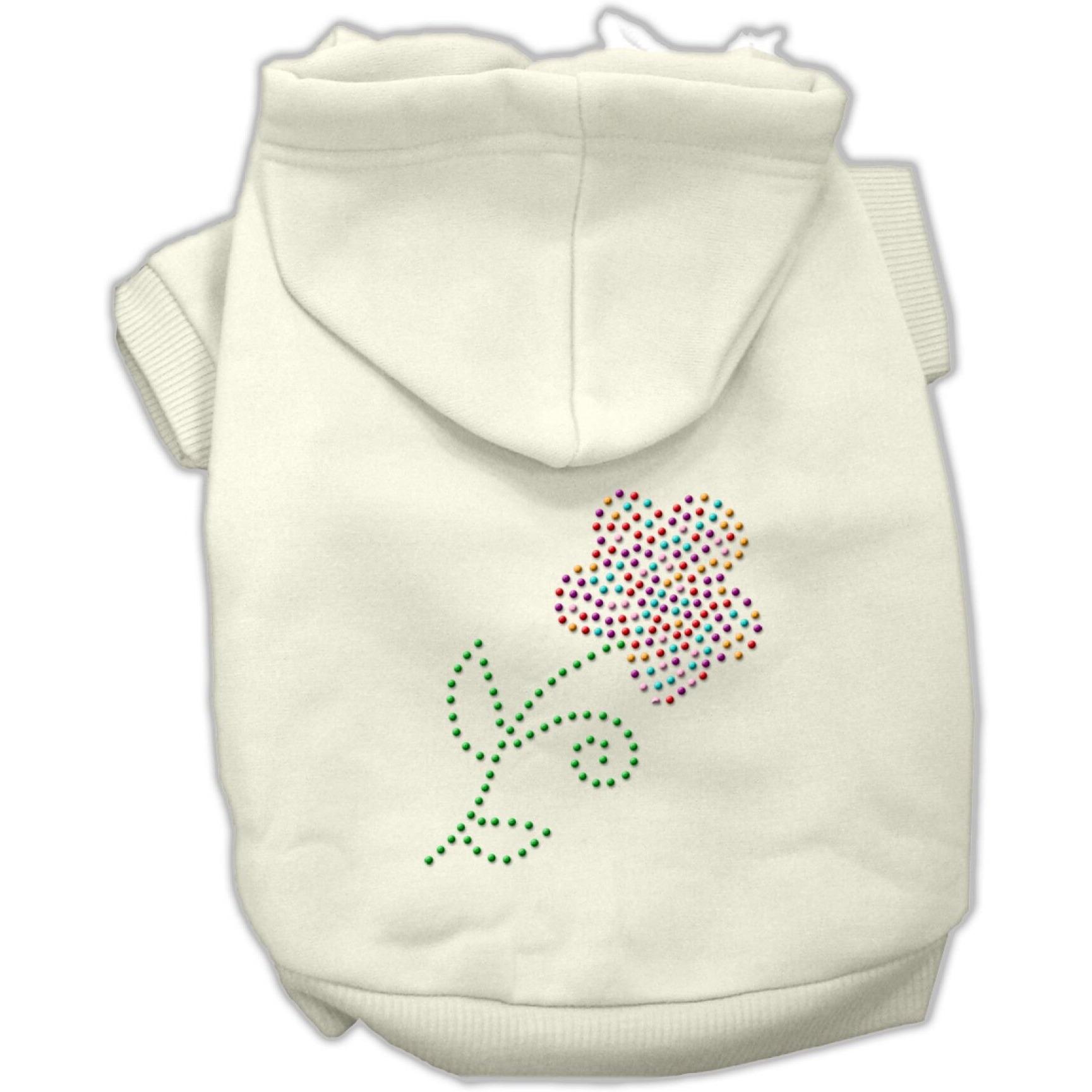 Pet, Dog & Cat Hoodie Rhinestone, &quotMulti Colored Flower" Cream LG (10-14 lbs.)