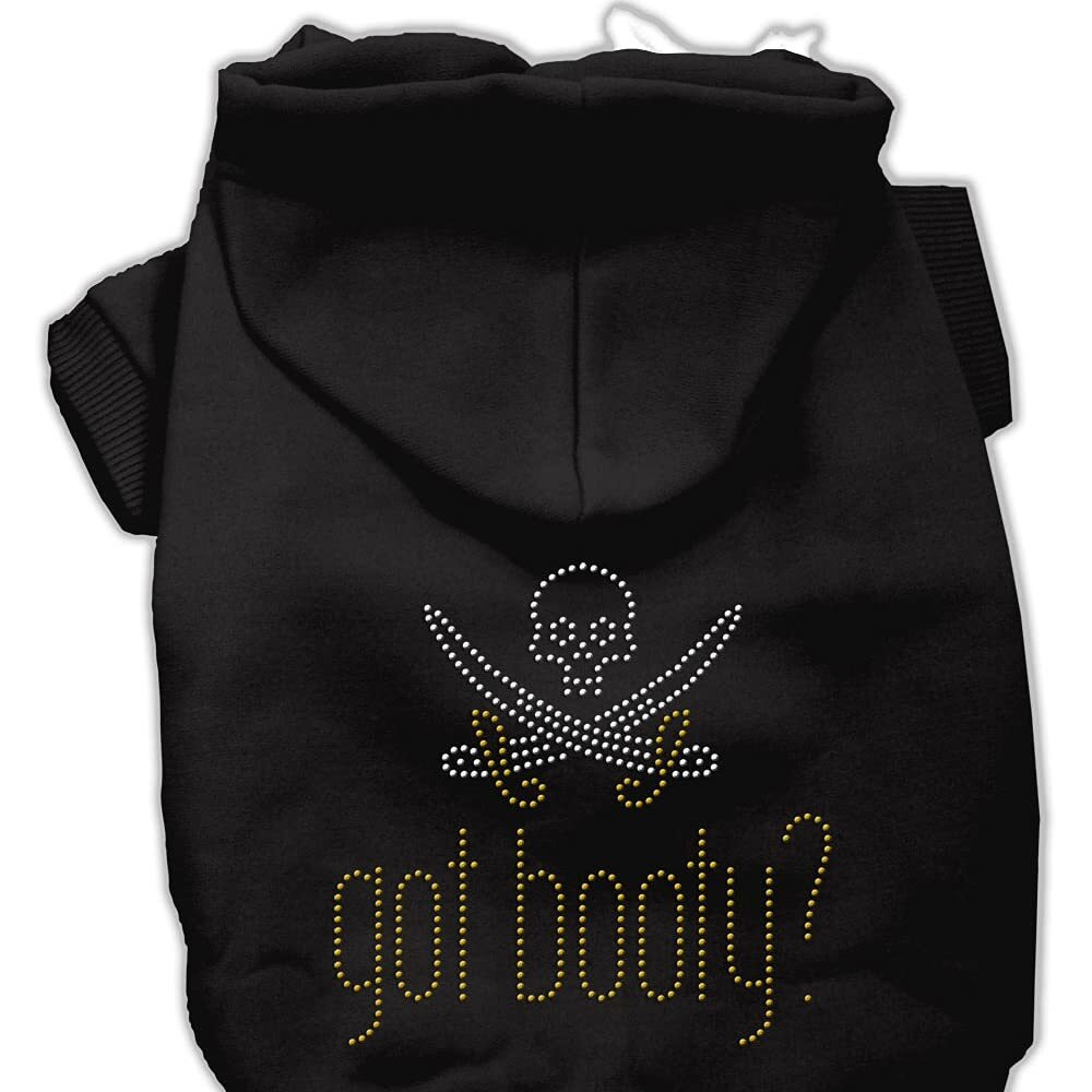 Pet, Dog & Cat Hoodie Rhinestone, &quotGot Booty" Black XS (0-3 lbs.)