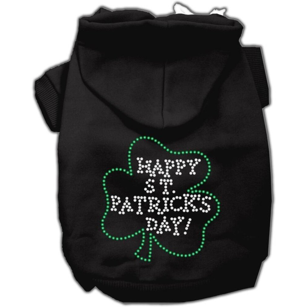 Pet Dog & Cat Hoodie Rhinestone, &quotHappy St. Patrick's Day" Black SM (3-6 lbs.)