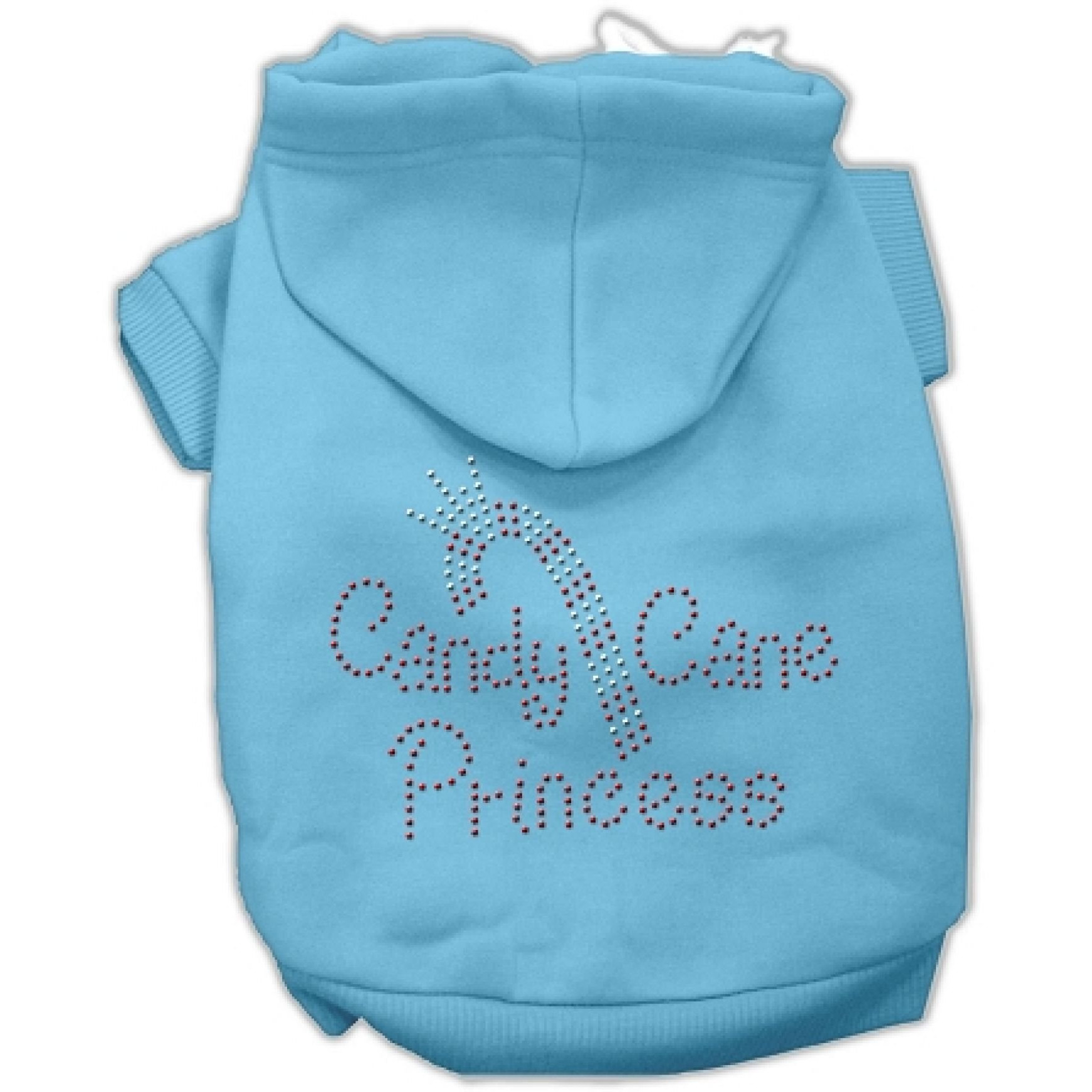 Christmas Pet Dog & Cat Hoodie Rhinestone, &quotCandy Cane Princess" Baby Blue XS (0-3 lbs.)