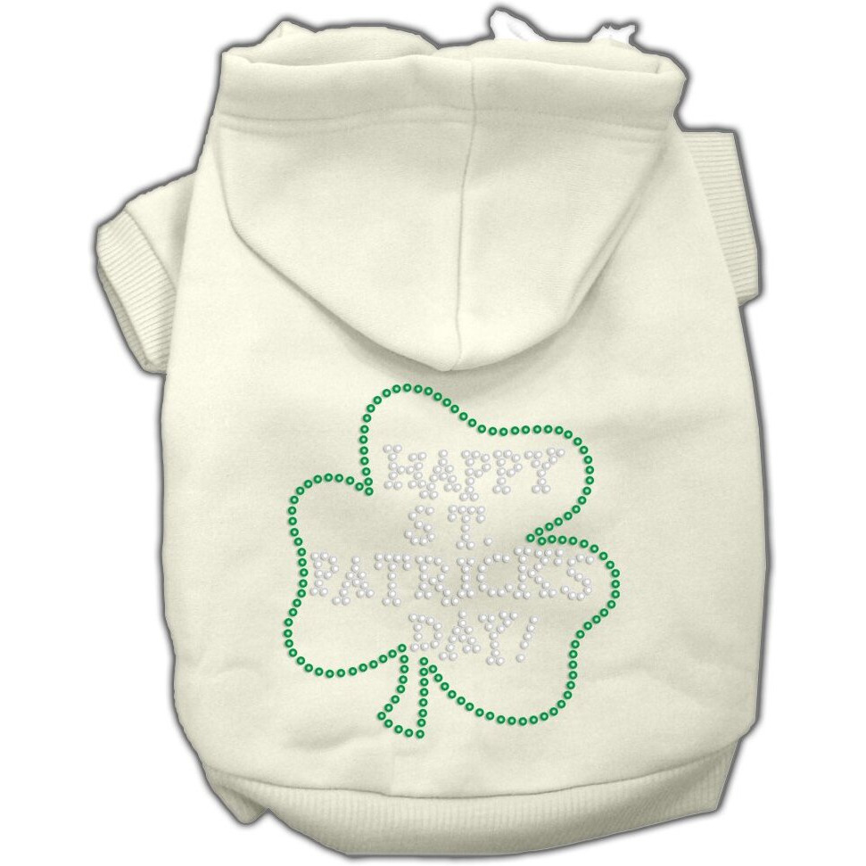 Pet Dog & Cat Hoodie Rhinestone, &quotHappy St. Patrick's Day" Cream 3XL (25-35 lbs.)