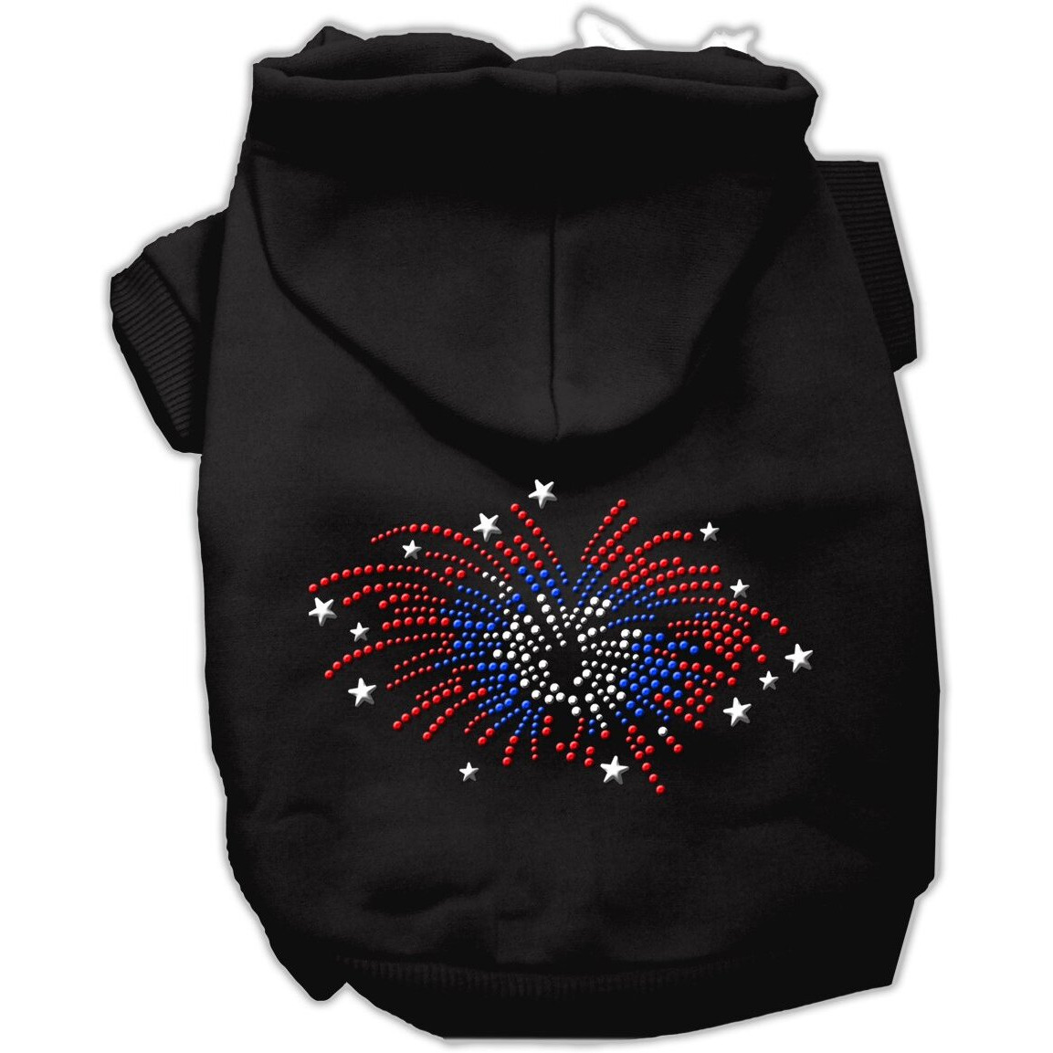Pet, Dog & Cat Hoodie Rhinestone, &quotFireworks" Black XS (0-3 lbs.)